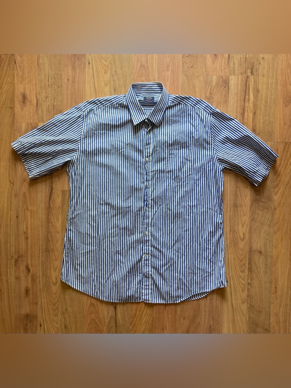 Paul & Shark Yachting Striped Short Sleeve Mens 2XL 46 Button Shirt Blue Yellow